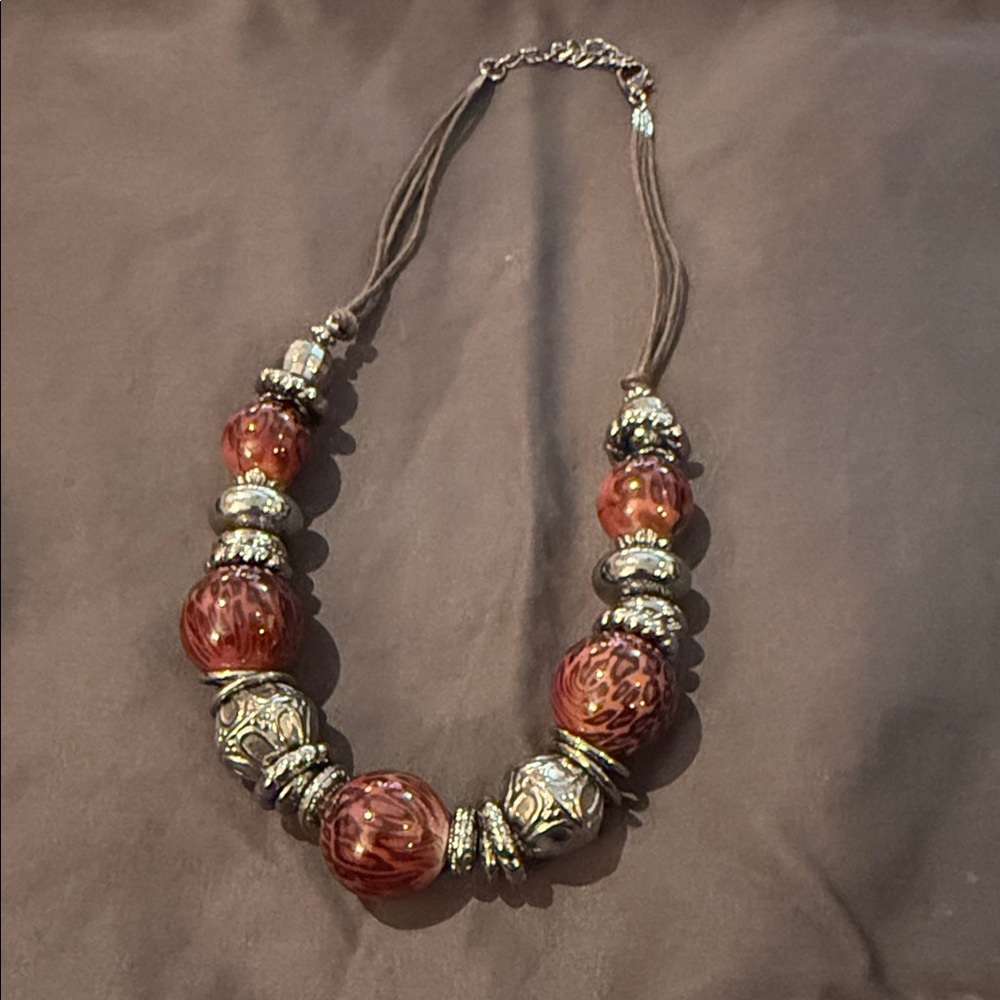 Elegant Brown and Silver Beaded Necklace